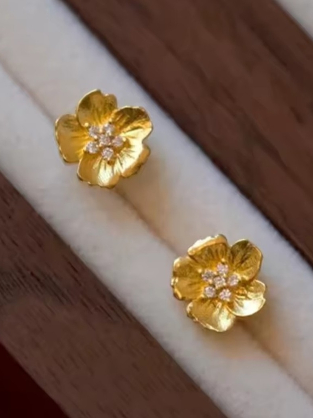 Gold Filled Floral Stud Earrings with Sapphire